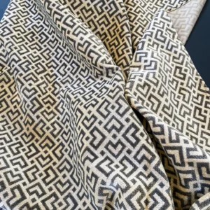 IMG_5521 1 Berkbox64 Finished Drapery 2.4 yard Scalamandre  Colony Roma Raff Linen Velvet Geometric Brown and Beige MSRP USD 300+/Y