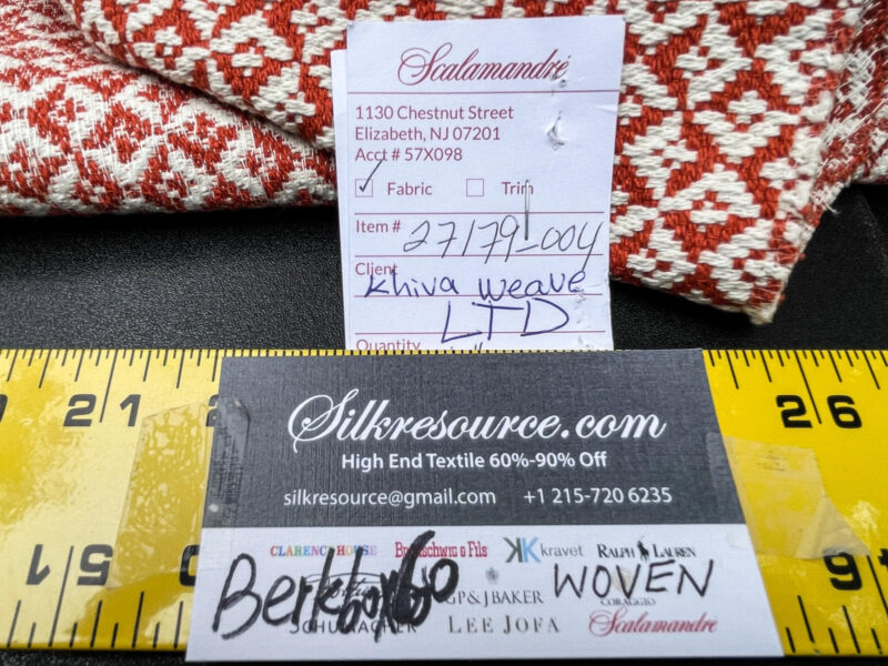 IMG_5643 5 Berkbox60 1.5 yard Scalamandre KHIVA WEAVE Poppy Orange Geometric MSRP USD180/y