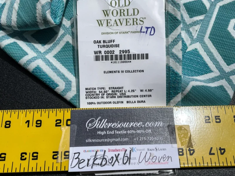 IMG_5700 1 Berkbox61 27"x2 yard Scalamandre OAK BLUFF TURQUOISE Light Blue Geometric MSRP USD208/y