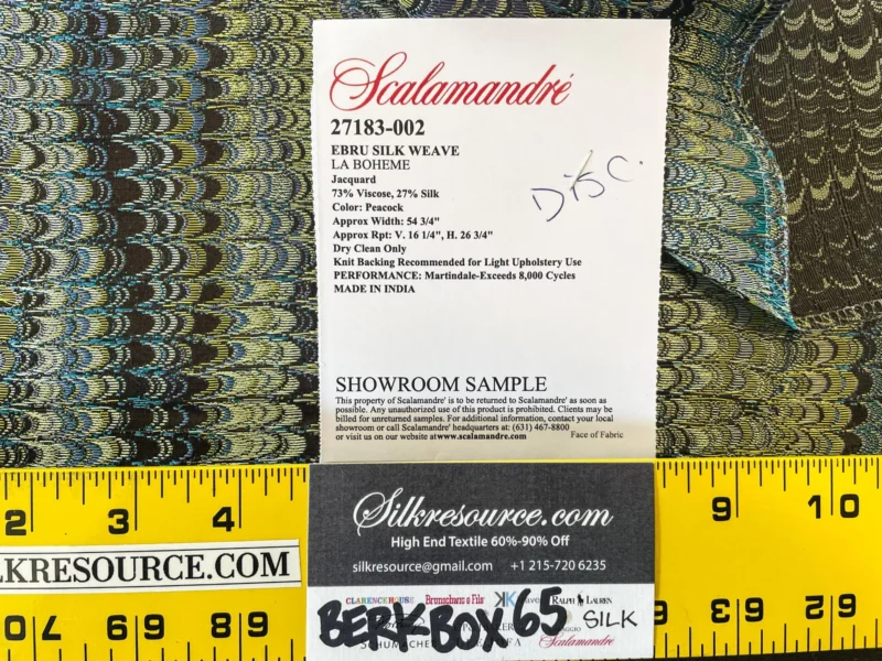 IMG_5847 2 Berkbox65 Square Scalamandre Ebru Silk Weave Peacock Marbled Paper Silk Jacquard Texture Blue Black Olive Green