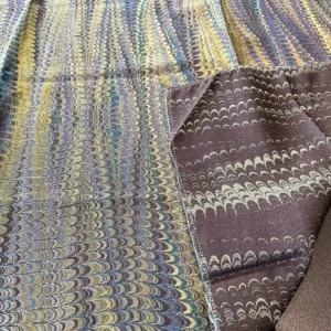 IMG_5848 2 Berkbox65 Square Scalamandre Ebru Silk Weave Peacock Marbled Paper Silk Jacquard Texture Blue Black Olive Green