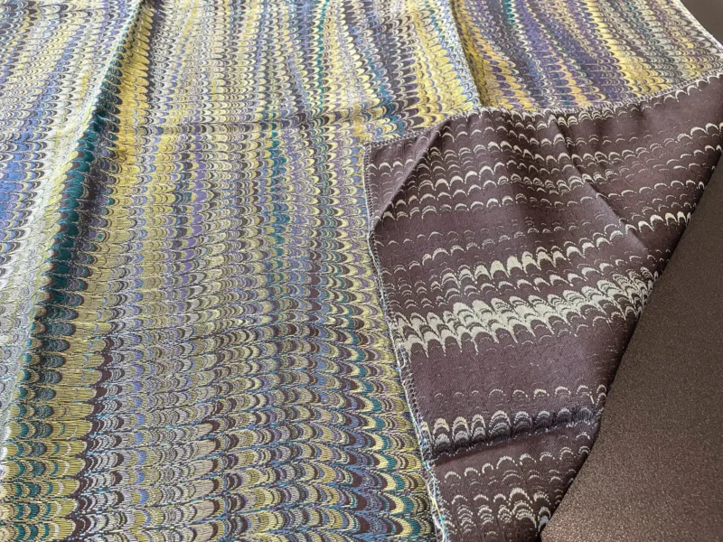 IMG_5848 2 Berkbox65 Square Scalamandre Ebru Silk Weave Peacock Marbled Paper Silk Jacquard Texture Blue Black Olive Green
