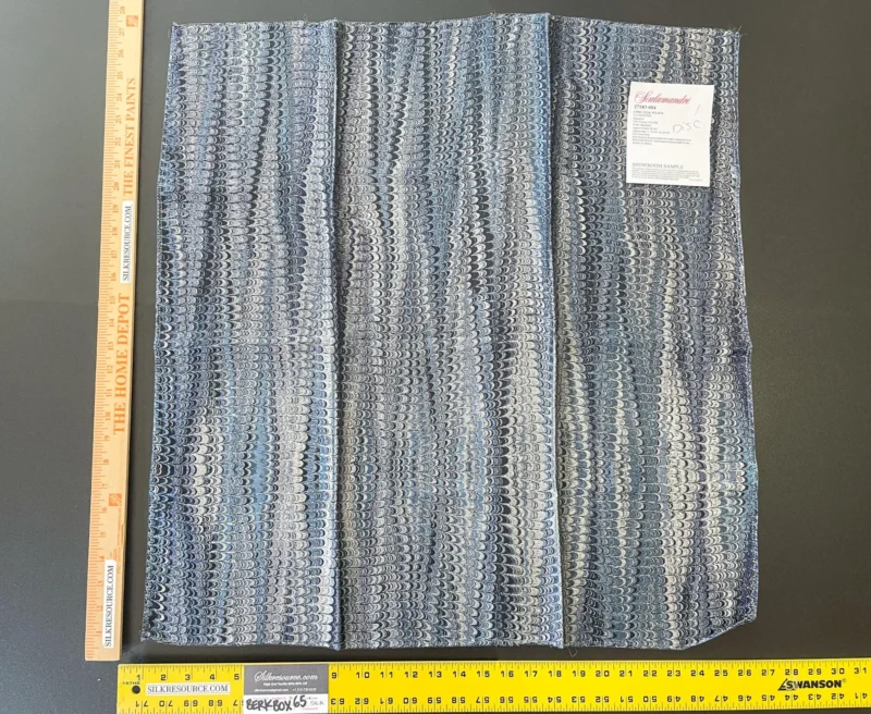 IMG_5891 17 Berkbox65 SQUARE 27"x27" Scalamandre Ebru Silk Weave Bluestone Marbled Paper Silk Jacquard Texture Deep Blue Black Ocean MSRP USD 424/Y