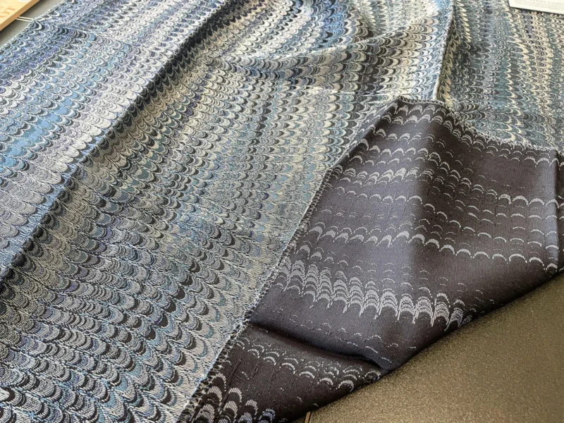 IMG_5893 17 Berkbox65 SQUARE 27"x27" Scalamandre Ebru Silk Weave Bluestone Marbled Paper Silk Jacquard Texture Deep Blue Black Ocean MSRP USD 424/Y