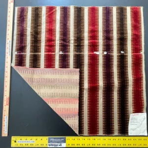 IMG_6262 43 Berkbox68 27"x27" Scalamandre INDIANAPOLIS Cut and Uncut Velvet Stripe Red Brown Purple