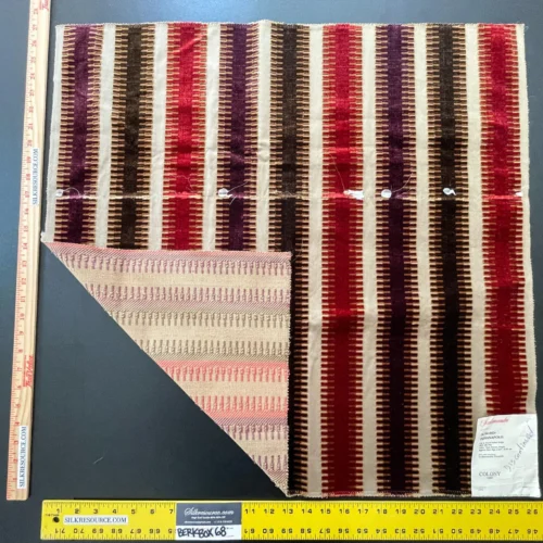 IMG_6262 43 Berkbox68 27"x27" Scalamandre INDIANAPOLIS Cut and Uncut Velvet Stripe Red Brown Purple