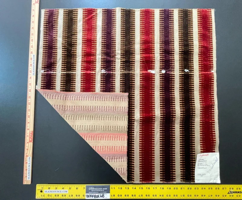 IMG_6262 43 Berkbox68 27"x27" Scalamandre INDIANAPOLIS Cut and Uncut Velvet Stripe Red Brown Purple