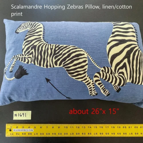 IMG_6313 PILLOW 26"x15" Scalamandre ZEBRA PILLOW Denim Blue Printed Fabrics Linen Cotton