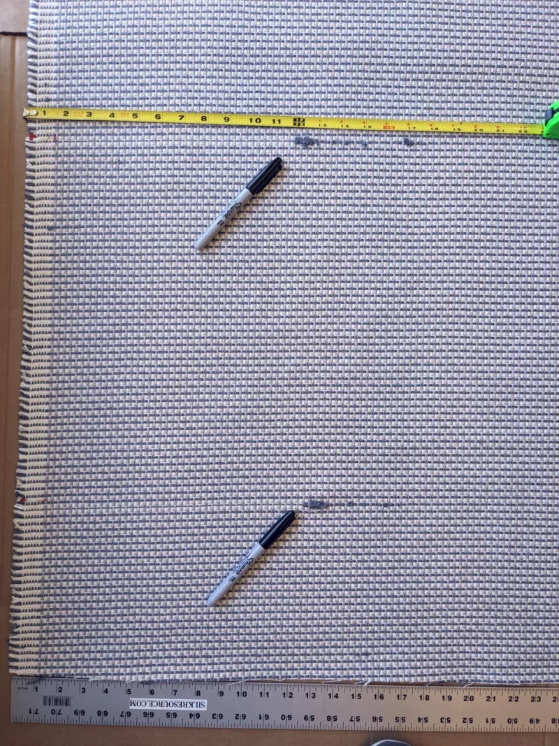 PXL_20230724_224609456 1.3Y Scalamandre Maia Grey Watkins Pewter Silver Blue Chenille MSRP USD 178/yard (Defects)