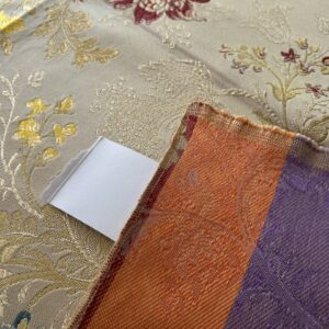 img_7518-2 High End Renaissance Lampas Spanish Valencia Metallic Brocade Garland red green gold on Cream
