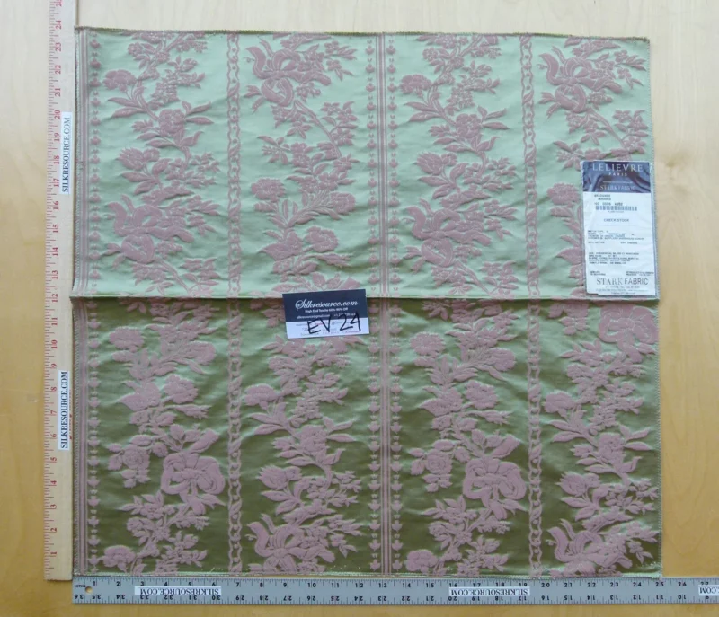 P1120136 10 EV24 23"x25" Square Scalamandre Lelievre VALOGNES TAMARIS Green damask French Neoclassical Floral Stripe