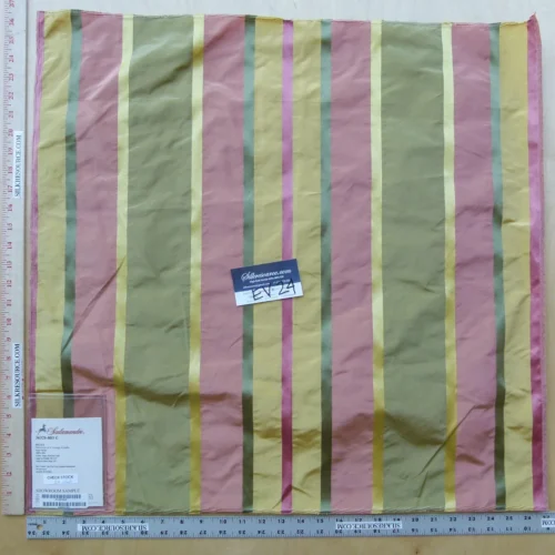 P1120175 29 EV24 26"x27" Square Scalamandre BELLE Satin Stripe 100% Silk Sage, Pink and Gold