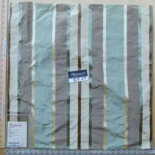P1120177 30 EV24 27"x27" Square Scalamandre BELLE Satin Stripe 100% Silk Blue, Soft brown and Creams