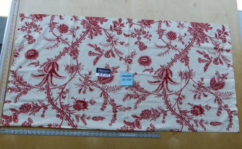P1120181 32 EV24 27"x55" Scalamandre LANGUEDOC RED  Floral hand Print Toile