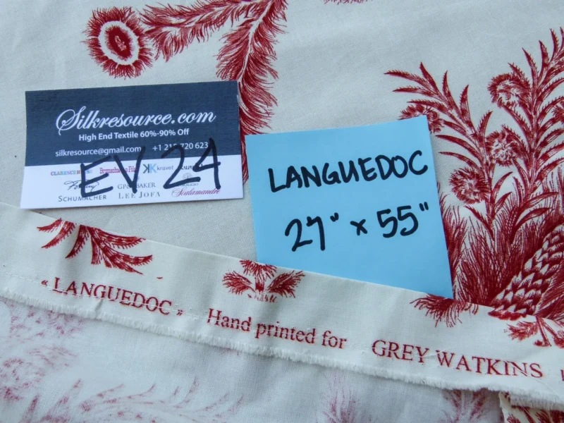 P1120182 32 EV24 27"x55" Scalamandre LANGUEDOC RED  Floral hand Print Toile