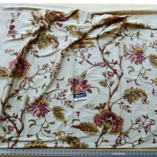 P1120201 42 EV24 2.4 yard Scalamandre Baradi Blossom On Chablis Pink Jacobean Palampore Tree Of Life Printed Silk Pink Green On Cream White MSRP USD 192/y