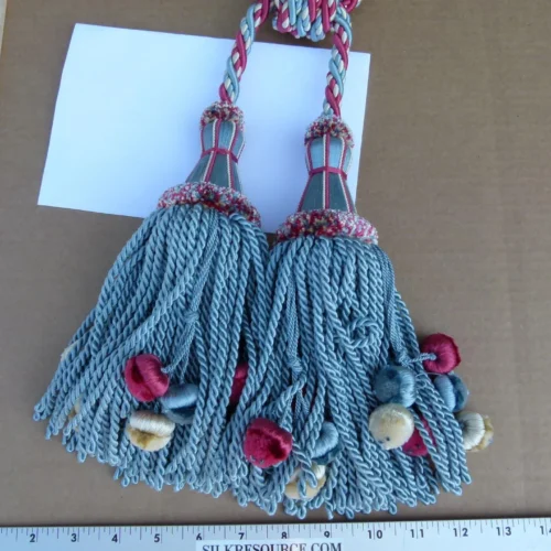 Scalamandre Silk Tiebacks Handmade Double Tassel Blue MSRP USD440/each T3214-13