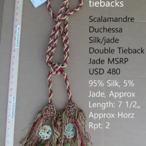 P1120241 Scalamandre Silk Tiebacks Handmade Duchessa Silk/Jade Double Tieback Jade Deep Red MSRP USD480 each T3022-07