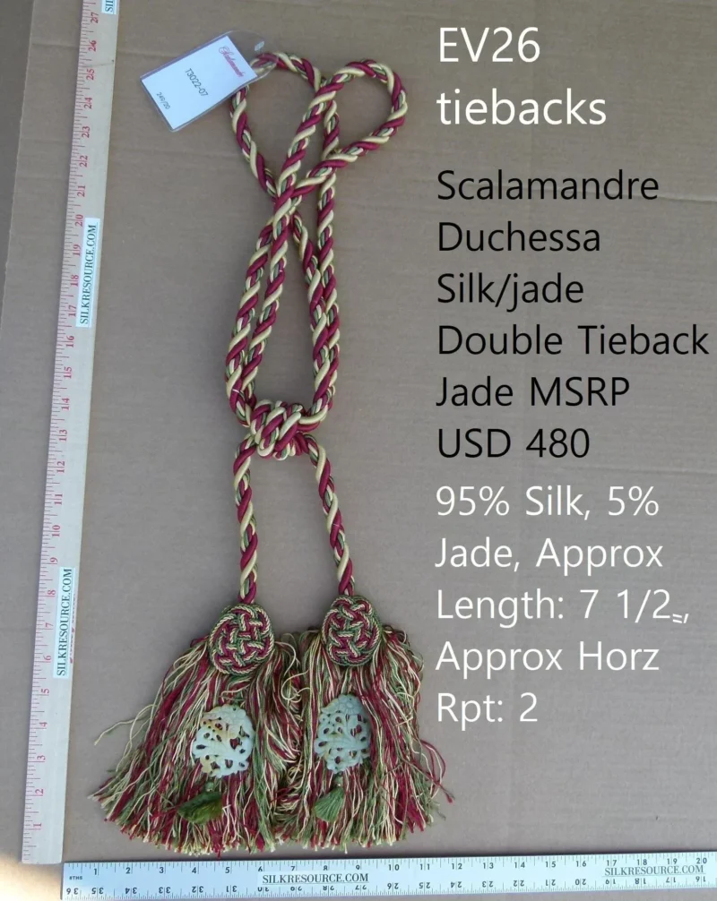 P1120241 Scalamandre Silk Tiebacks Handmade Duchessa Silk/Jade Double Tieback Jade Deep Red MSRP USD480 each T3022-07