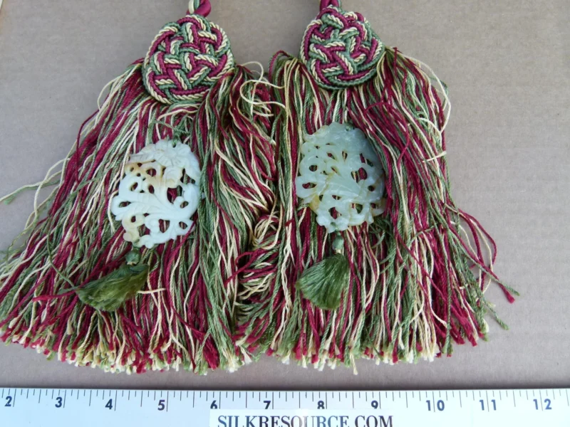 P1120242 Scalamandre Silk Tiebacks Handmade Duchessa Silk/Jade Double Tieback Jade Deep Red MSRP USD480 each T3022-07