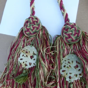 P1120243 Scalamandre Silk Tiebacks Handmade Duchessa Silk/Jade Double Tieback Jade Deep Red MSRP USD480 each T3022-07