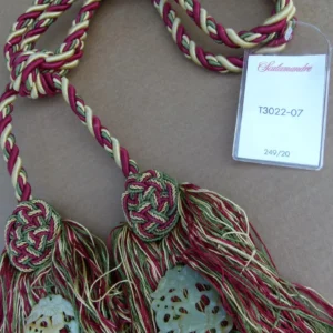 P1120244 Scalamandre Silk Tiebacks Handmade Duchessa Silk/Jade Double Tieback Jade Deep Red MSRP USD480 each T3022-07
