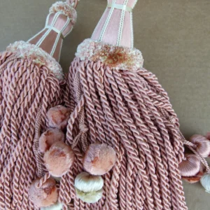 P1120276 Scalamandre Silk Tiebacks Handmade Silk Double Tassel Pastel Pink MSRP USD400 T3214-01