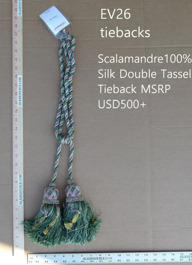 P1120277 Scalamandre Silk Tiebacks Handmade  Double Tassel Green MSRP USD500+ each T2906-008