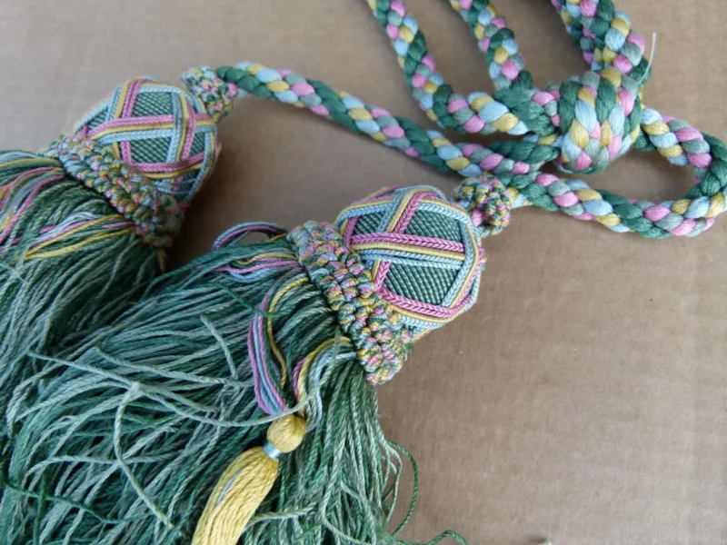 P1120278 Scalamandre Silk Tiebacks Handmade  Double Tassel Green MSRP USD500+ each T2906-008