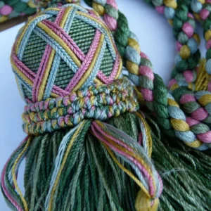 P1120279 Scalamandre Silk Tiebacks Handmade  Double Tassel Green MSRP USD500+ each T2906-008