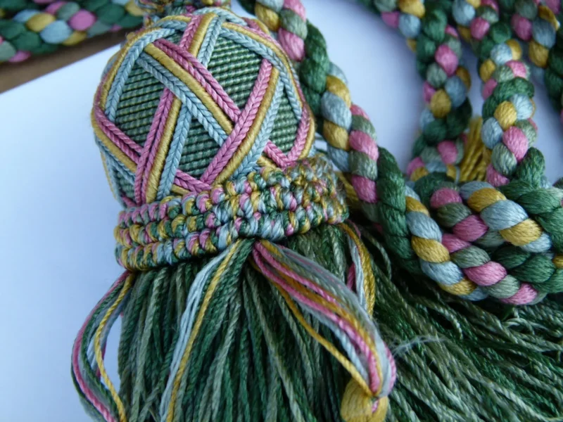 P1120279 Scalamandre Silk Tiebacks Handmade  Double Tassel Green MSRP USD500+ each T2906-008