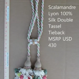 P1120281 Scalamandre Silk Tiebacks Handmade Lyon Double Tassel White Green  MSRP USD430