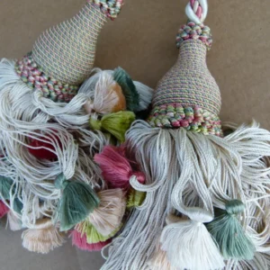 P1120282 Scalamandre Silk Tiebacks Handmade Lyon Double Tassel White Green  MSRP USD430