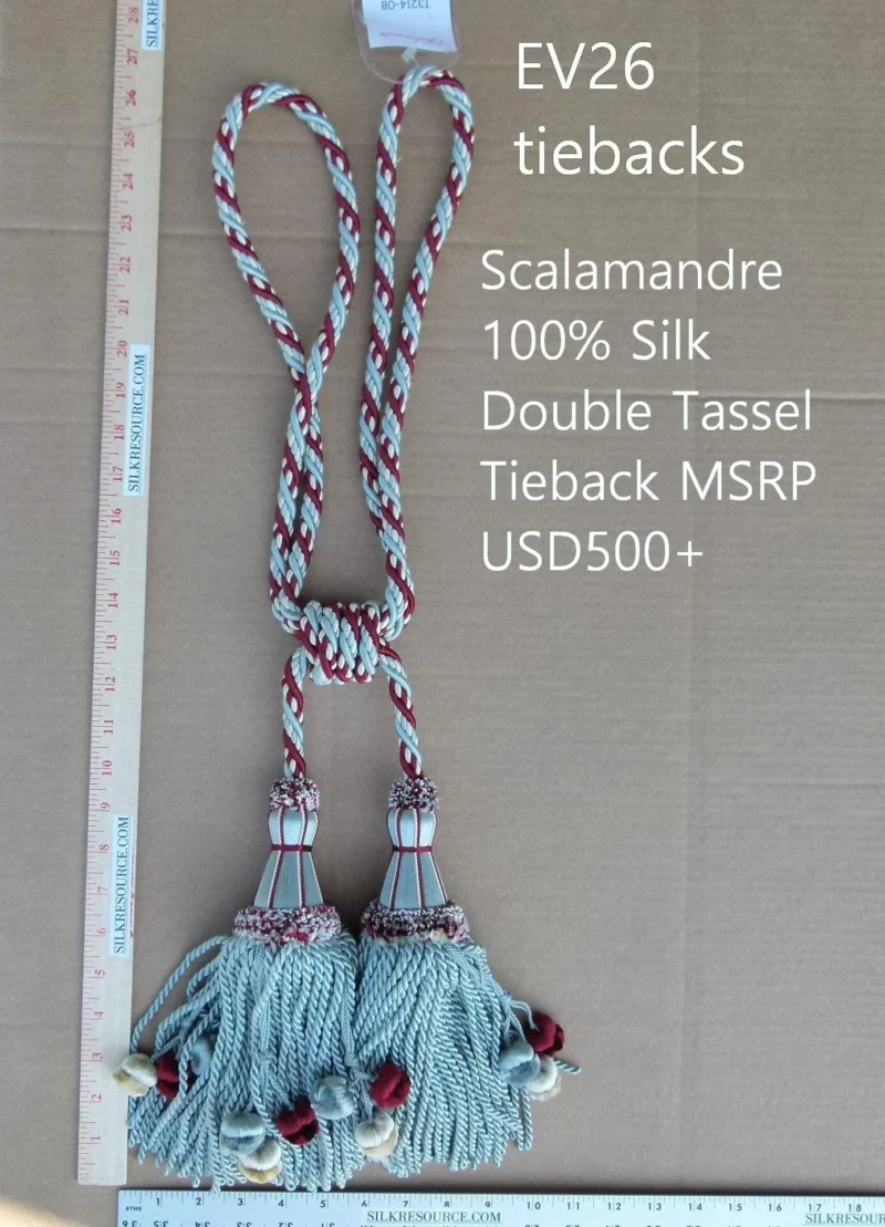 P1120285 Scalamandre Silk Tiebacks Handmade Lyon Double Tassel Sky Blue MSRP USD500each T3214-08