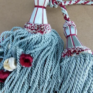 P1120288 Scalamandre Silk Tiebacks Handmade Lyon Double Tassel Sky Blue MSRP USD500each T3214-08