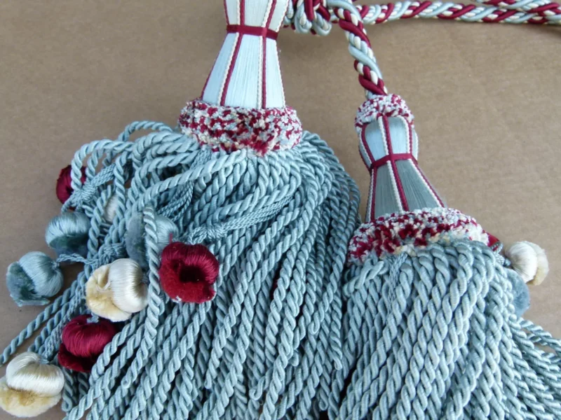 P1120288 Scalamandre Silk Tiebacks Handmade Lyon Double Tassel Sky Blue MSRP USD500each T3214-08