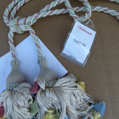 Scalamandre Silk Tiebacks Handmade Lyon Double Tassel Pastel Blue Pink Green MSRP USD440each T3187-02