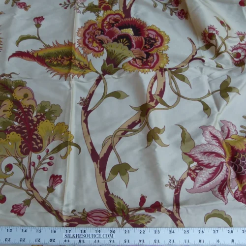 P1120369 3 EV27 2.1yrd x 47"wide  Scalamandre Baradi Blossom On Chablis Pink Jacobean Palampore Tree Of Life Printed Silk Pink Green On Cream White MSRP USD 192/y
