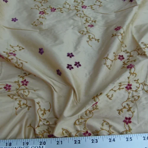 4 EV27 1.4yrd x 46"wide  Scalamandre AMARESH Clematis Silk Embroidery Gold