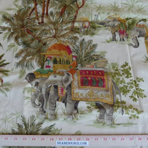 P1120401 10 EV27 1.9yd x 57.5"wide Scalamandre Gadi Beige Tropical Elephant Cotton Print Italy