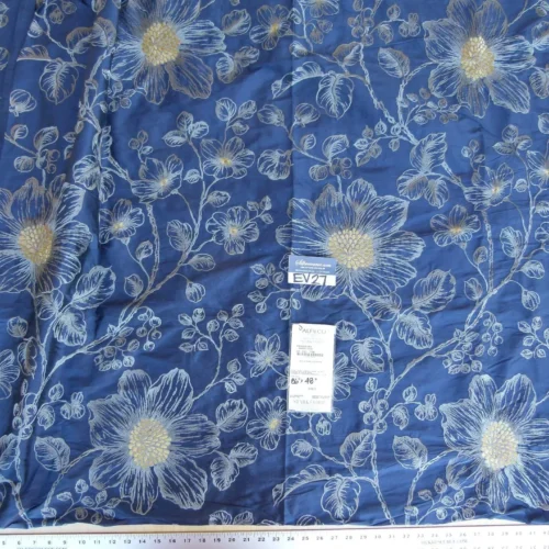 P1120476 27 EV27 2.4yd x 48″wide Scalamandre Princess Silk Patriot Blue and Gold Large Flora Embroidery  MSRP USD 400+/yard