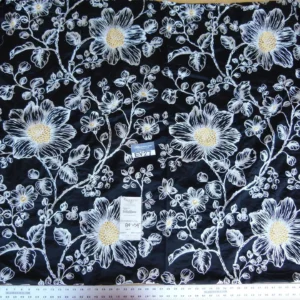 P1120481 28 EV27 2.3yd x 54″wide Scalamandre DUCHESS SILK Black Embroidery Large pattern Botanical Foliage