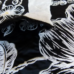 P1120483 28 EV27 2.3yd x 54″wide Scalamandre DUCHESS SILK Black Embroidery Large pattern Botanical Foliage