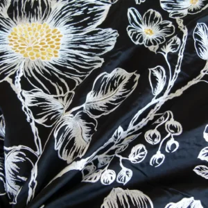 P1120485 28 EV27 2.3yd x 54″wide Scalamandre DUCHESS SILK Black Embroidery Large pattern Botanical Foliage