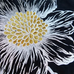 P1120486 28 EV27 2.3yd x 54″wide Scalamandre DUCHESS SILK Black Embroidery Large pattern Botanical Foliage