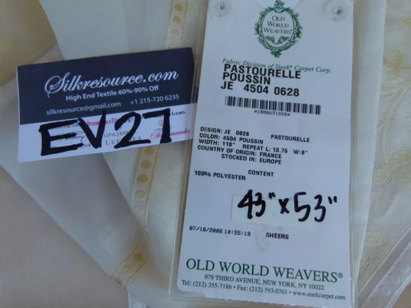 P1120493 30 EV27 1.2yd x 53″wide Scalamandre PASTOURELLE POUSSIN Polyester Sheers Cream Stripe