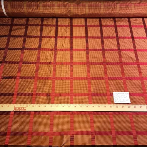 s-l1600 (20) By Yard Kravet 100% Silk Taffeta Plaid Ruby Red Square Dazzling! MSRP USD 200 #1572