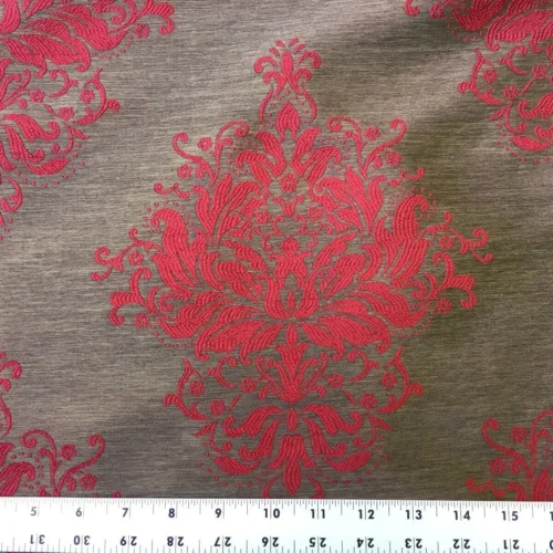 by yard Kravet Brocade Burgundy Ruby Red on Dark Copper Damask Medallion #1573