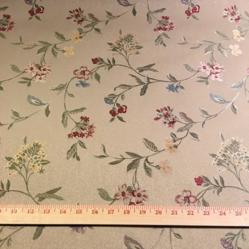 s-l1600 Pindler & Pindler Brocade Flower Trellis Red Sage Beige Gold 9.5+1.2Y #1568