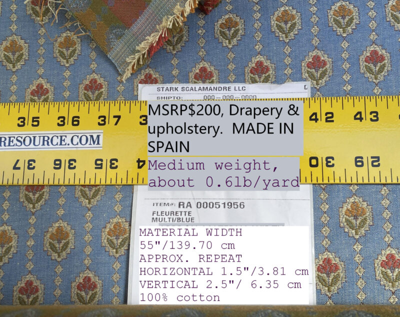 IMG_4811 By Yd Scalamandre Fleurette Multi/blue Small Flowers Tulips Cotton Tapestry MSRP USD 200/Y